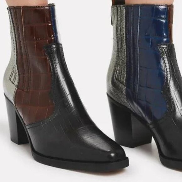 Ganni Shoes - GANNI Western Colorblock Leather Ankle Boots Size 7 NIB